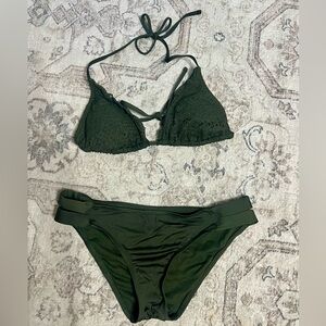 Mossimo Olive Green Crochet 2 Piece Swimsuit
